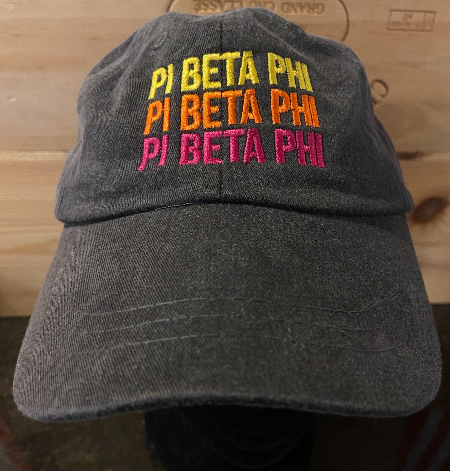 NEW Pi Beta Phi Sorority Hat Women Cursive Embroidered Baseball Cap Washed Black