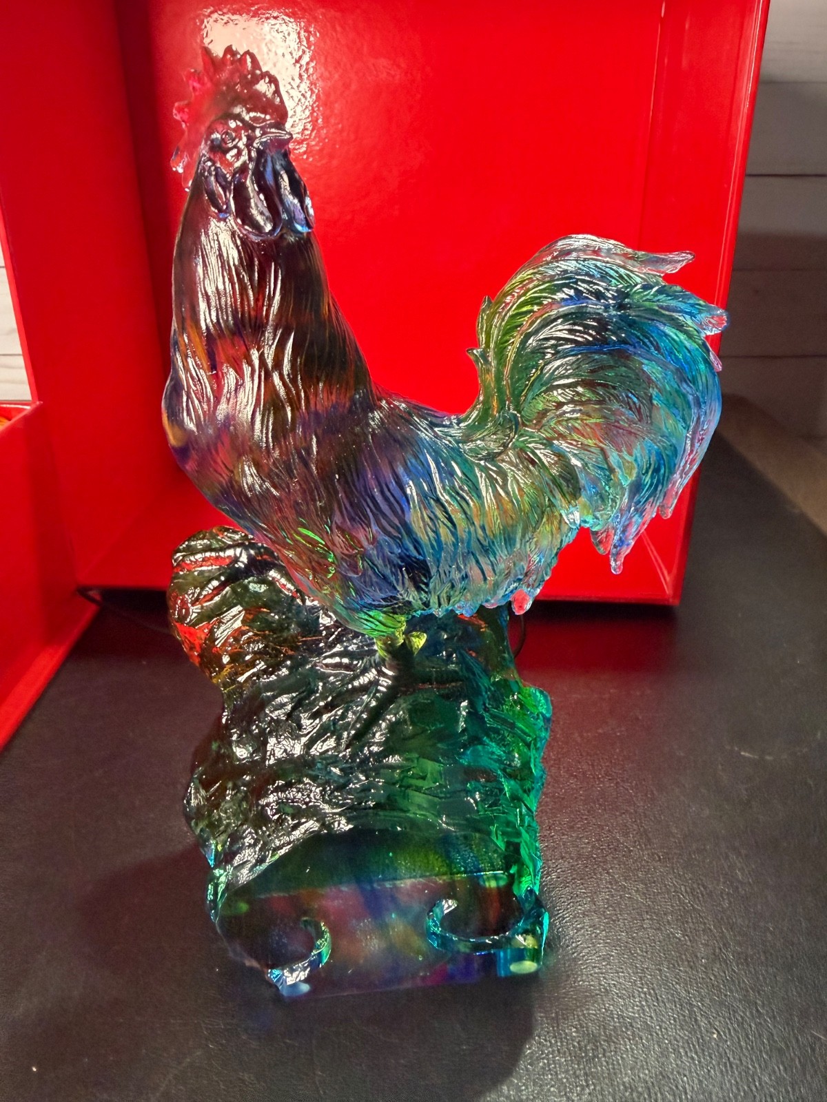 Liuli Gongfang Art Glass Figurine 2016 Zodiac Rooster Rock Sculpture 2222/3200