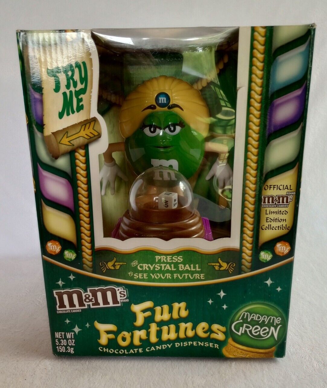 M&M Mars Collectibles Chocolate Candy Dispenser Green Madame Fun Fortunes
