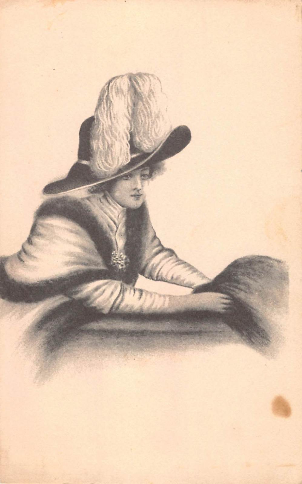 Lovely Elegant Fashionable Lady Wearing Large Hat & Muff-Vintage Glamour PC