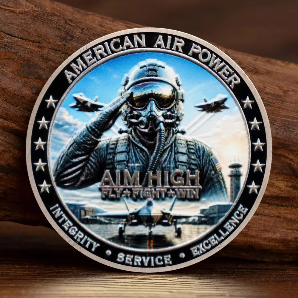 American Air Power Challenge Coin Aim High Fighter Jet Air Force Veteran Gift American Air Power Challenge Coin Aim High Fighter Jet Air Force Veteran Gift