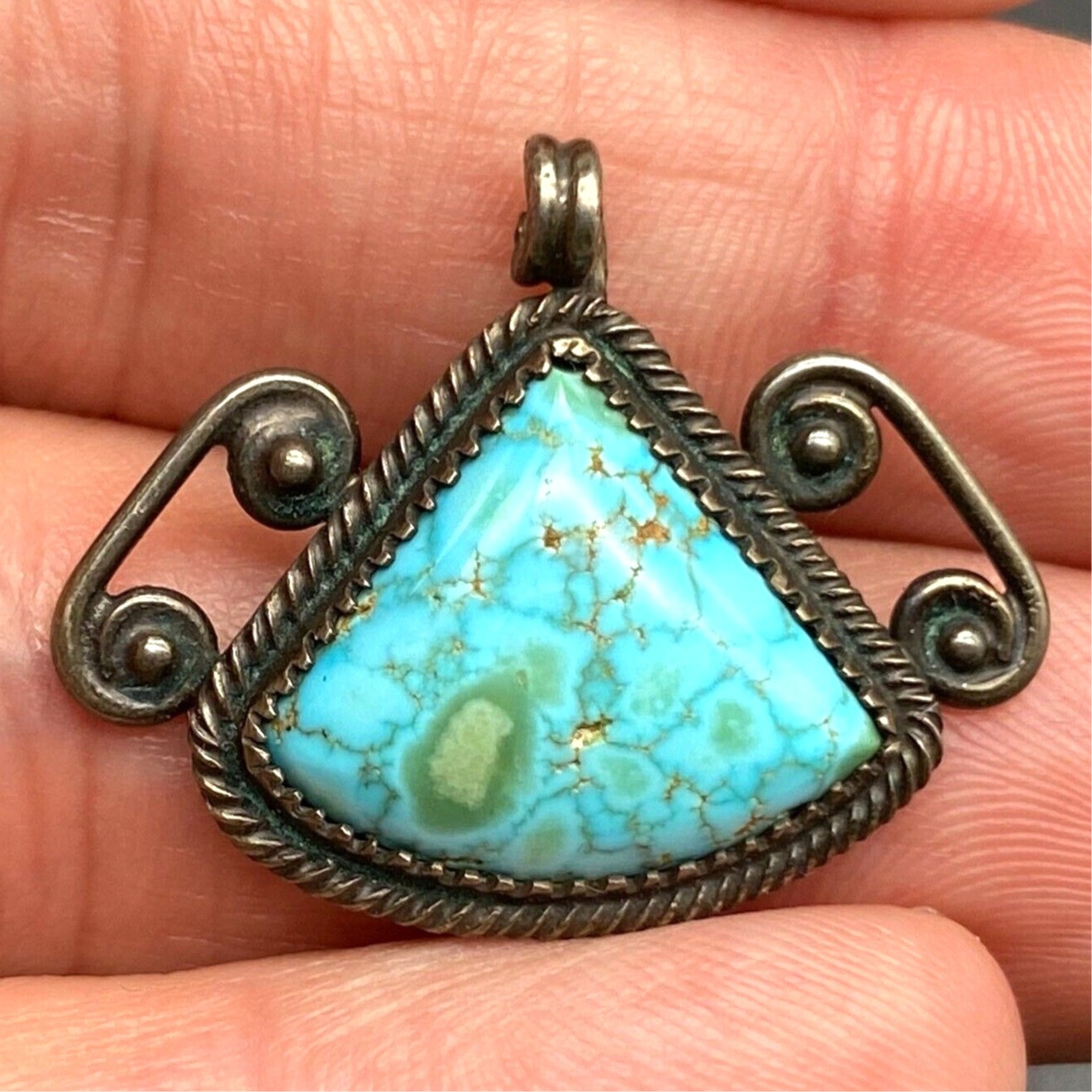 Petite Vintage Navajo Native Turquoise Silver Pendant
