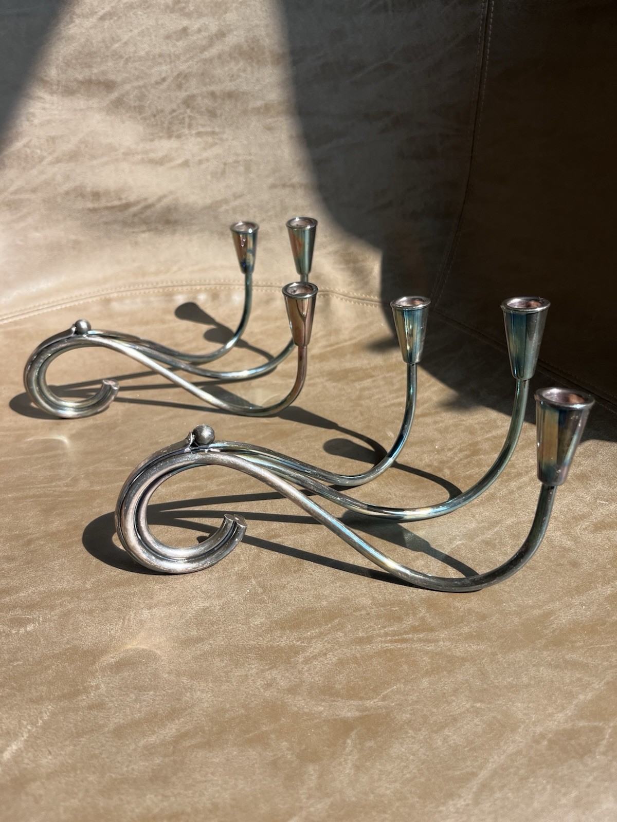 2 Vtg Mid Century Modern C. Christensen Silver Candelabra Wave Design Denmark 2 Vtg Mid Century Modern C. Christensen Silver Candelabra Wave Design Denmark