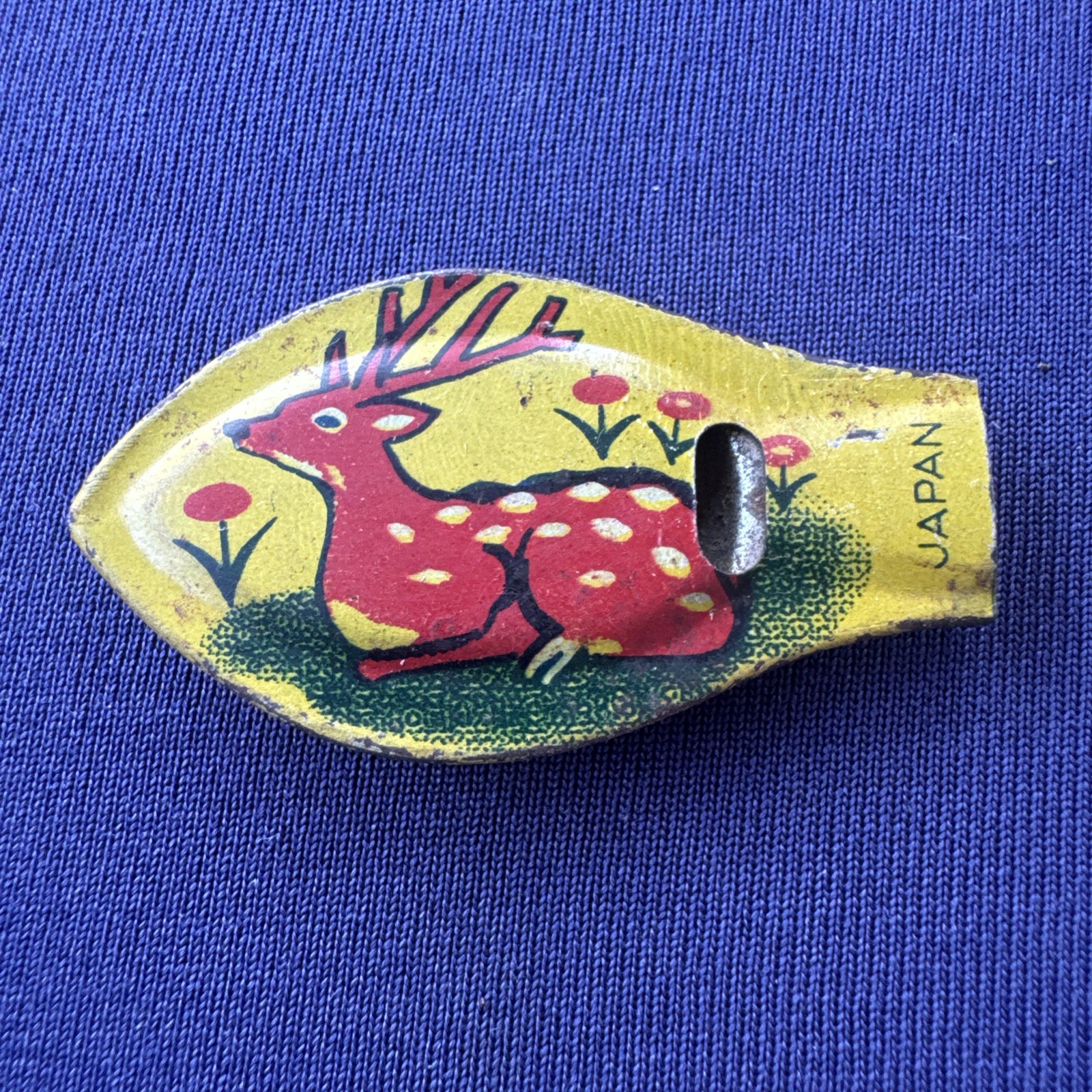 Vtg Tin Litho Whistle Pre War Japan Cracker Jack? Penny Toy Deer Staff Vtg Tin Litho Whistle Pre War Japan Cracker Jack? Penny Toy Deer Staff