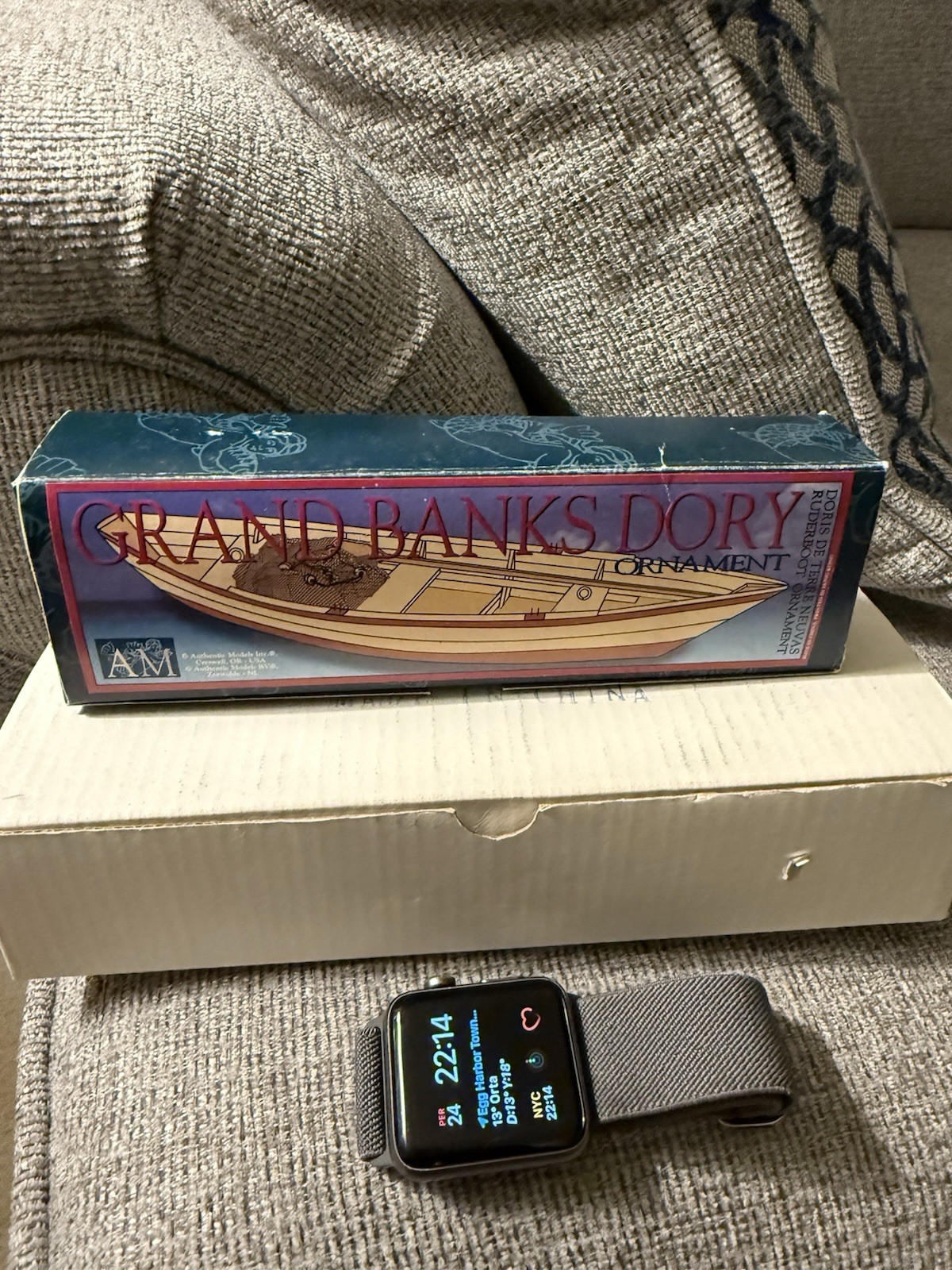 Vintage Wooden Boat Model Dory Ornaments Set of 2 w/ Original Boxes