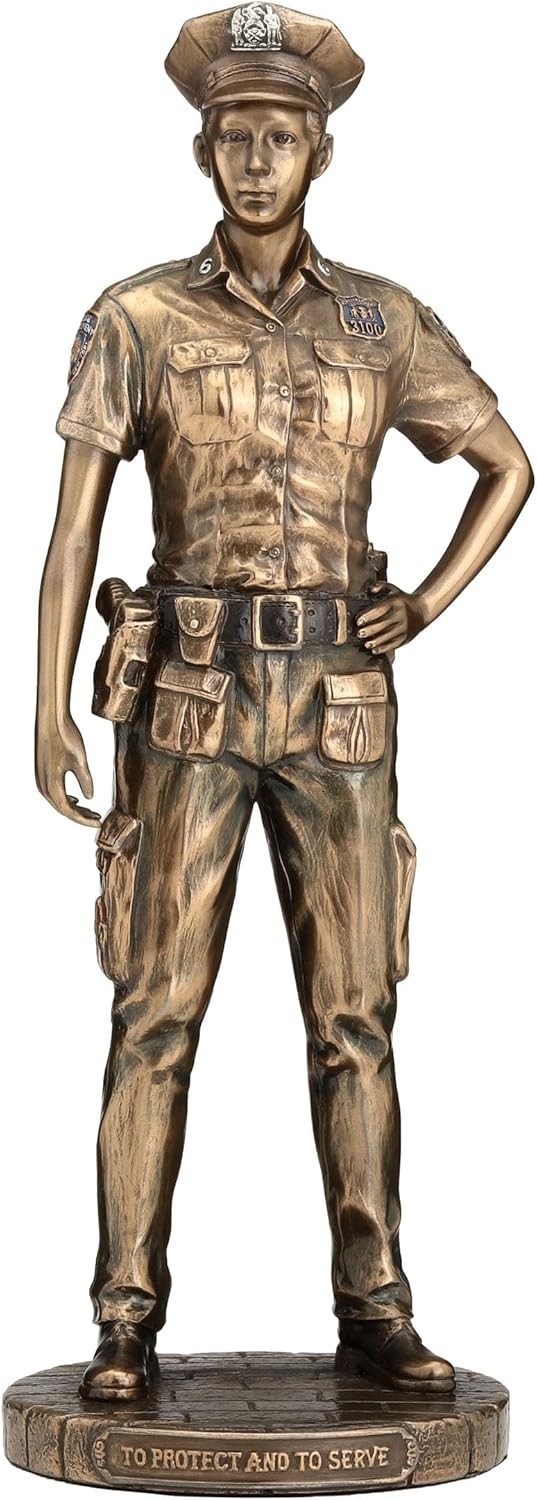 11 3/8 Inch Policewoman Protect and Serve Police Officer Statue Cold Cast Bronze