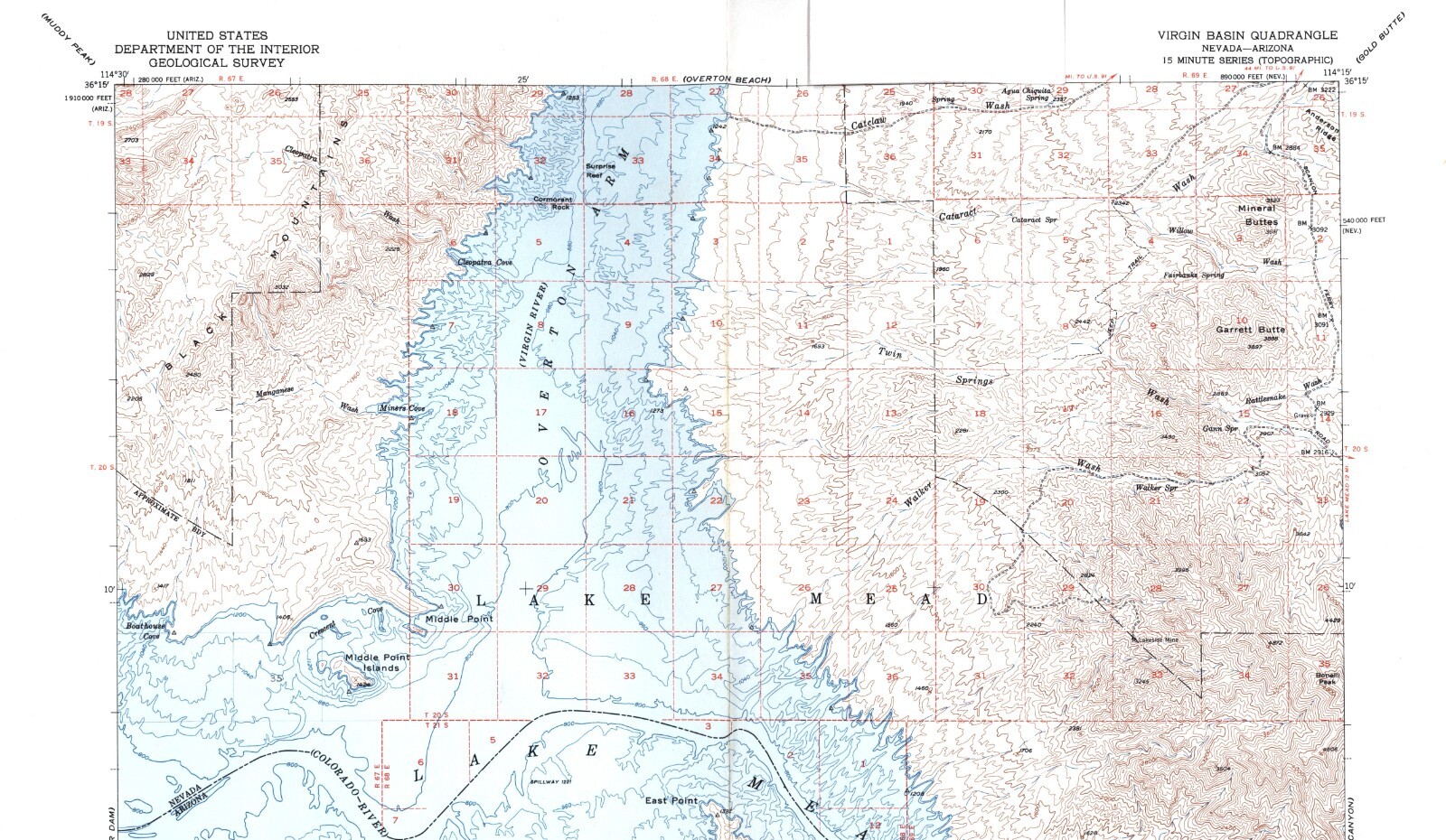 Virgin Basin Quadrangle Nevada-Arizona 1953 Topo Map Vintage USGS 15 Minute