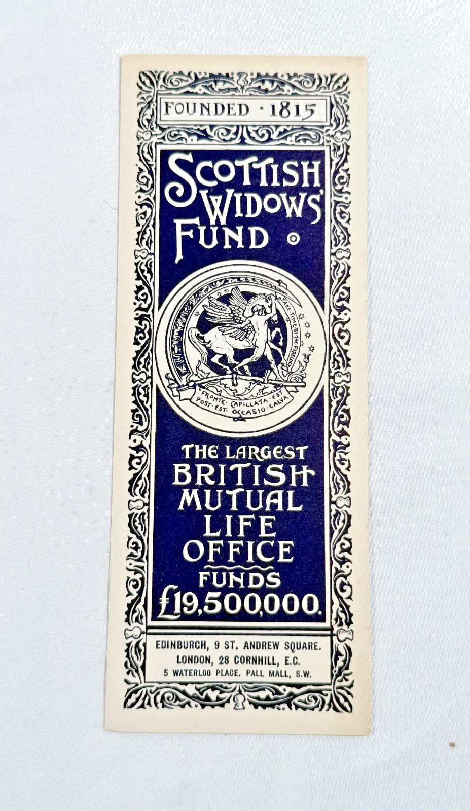 Antique 1910 Scottish Widows Fund Bookmark Thomas Duncan Waefu Heart Art 