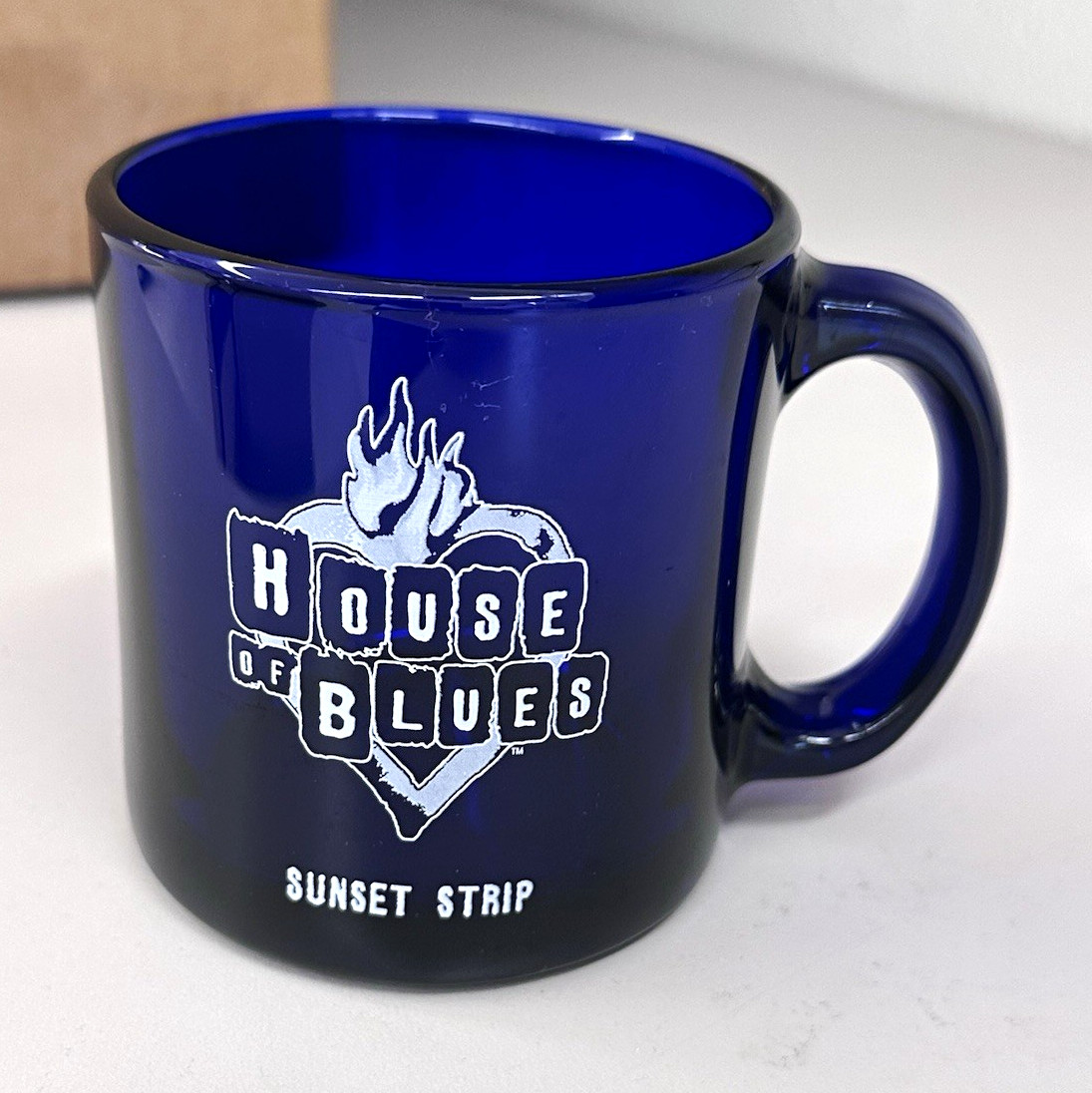 RARE VTG House of Blues Sunset Strip Blue Glass Logo Coffee Mug Cup EUC RARE VTG House of Blues Sunset Strip Blue Glass Logo Coffee Mug Cup EUC