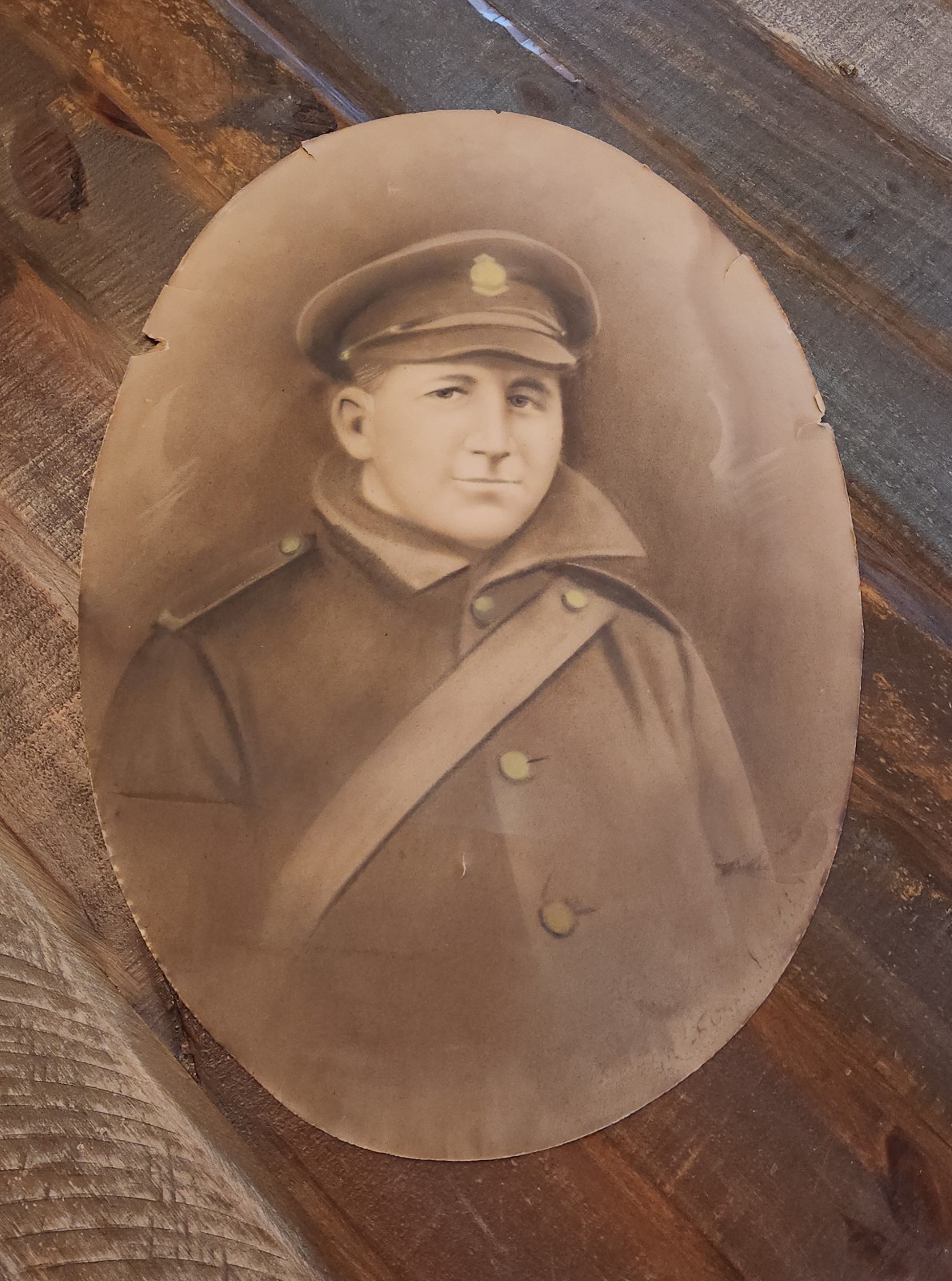 Antique Oval Convex World War 1 Soldier Photo Milatary Navy Marines Army