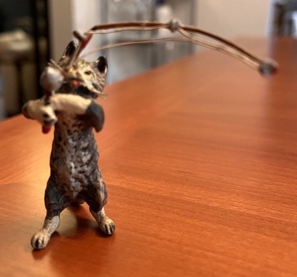 Antique Austrian Cold Painted Vienna Bronze Bergman Cat Fishing Mini Figurine