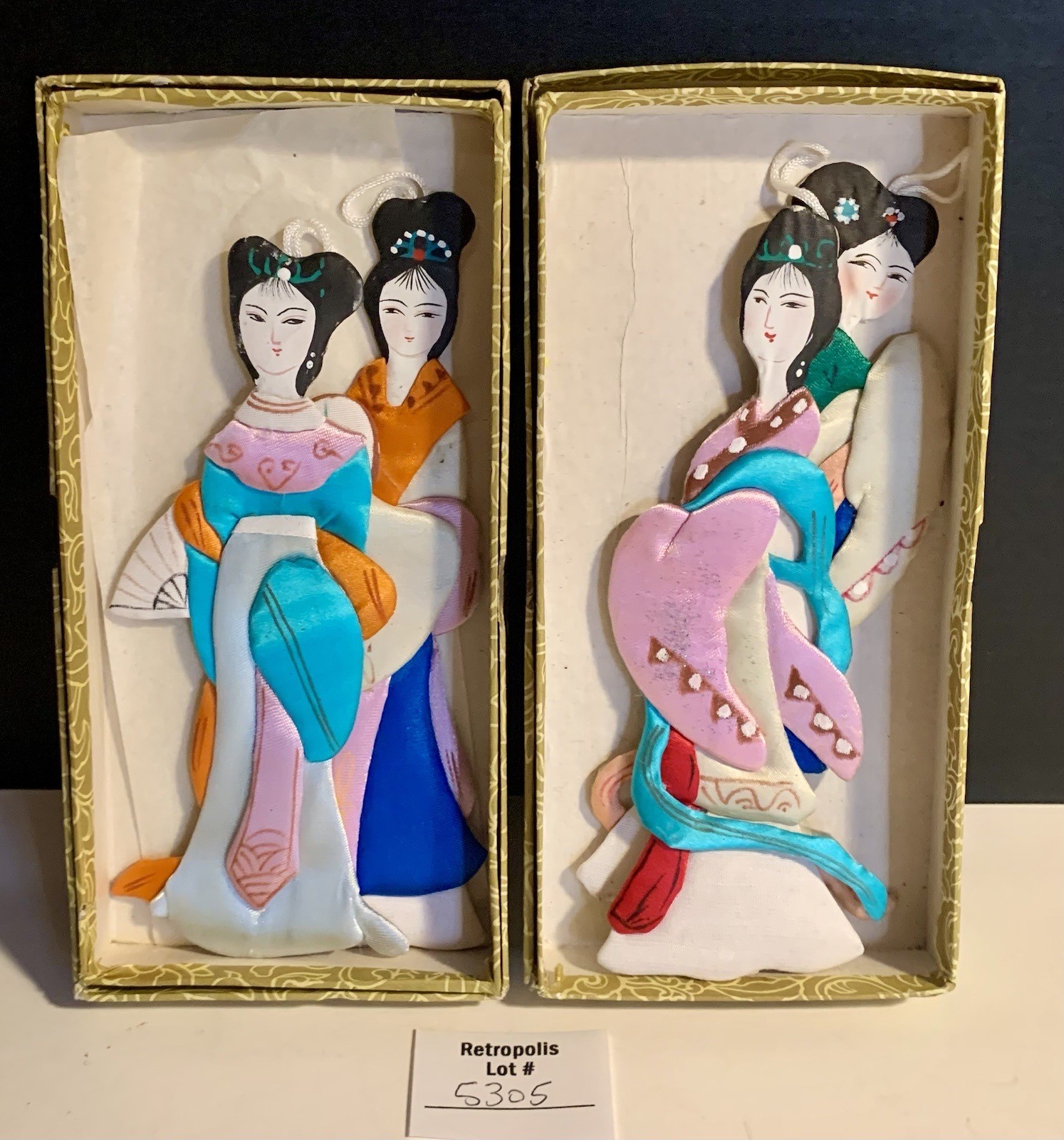 Vintage Handcrafted Lillian Vernon Chinese Silk Doll Ornaments Vintage Handcrafted Lillian Vernon Chinese Silk Doll Ornaments