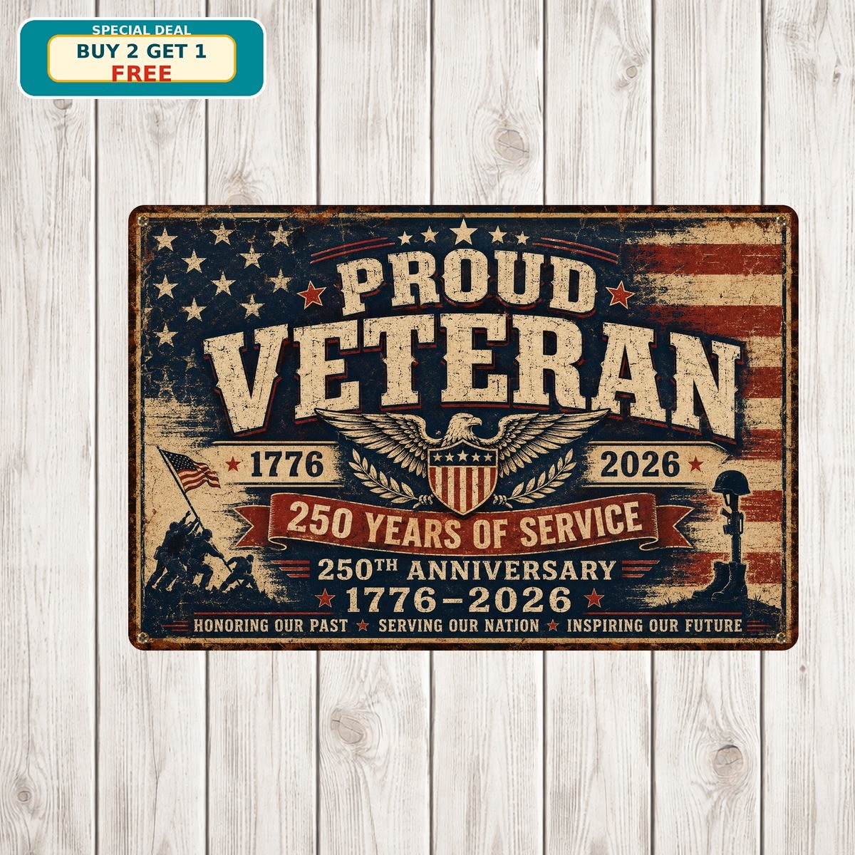 Proud Military Veteran Freedom Service Memorial Portrait Metal Tin Sign 8x12