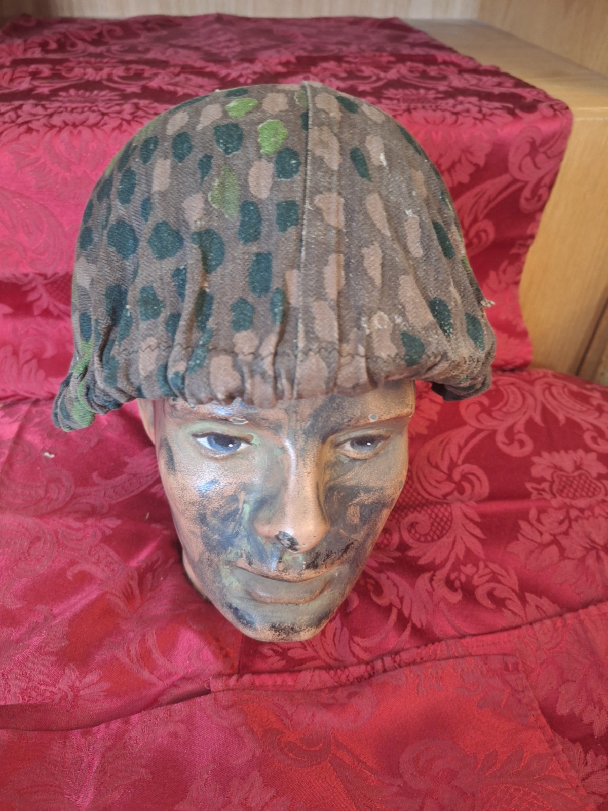 Rare WWII German Elite Helmet Cover Pea Dot 44 Camo HBT Original Maker Stamped Rare WWII German Elite Helmet Cover Pea Dot 44 Camo HBT Original Maker Stamped