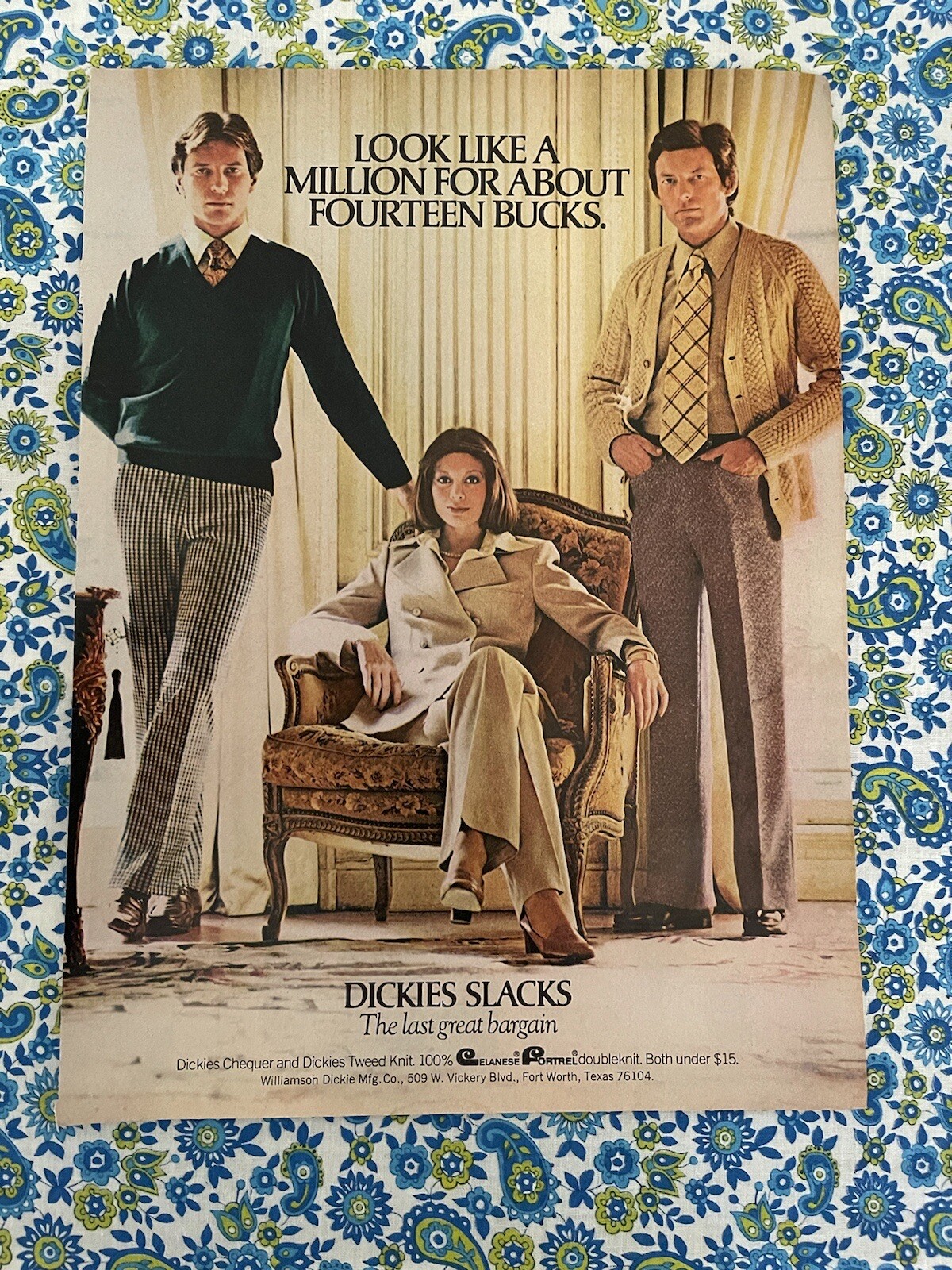 Vintage 1974 Dickies Slacks Print Ad Retro Vintage Clothing Ad Vintage 1974 Dickies Slacks Print Ad Retro Vintage Clothing Ad