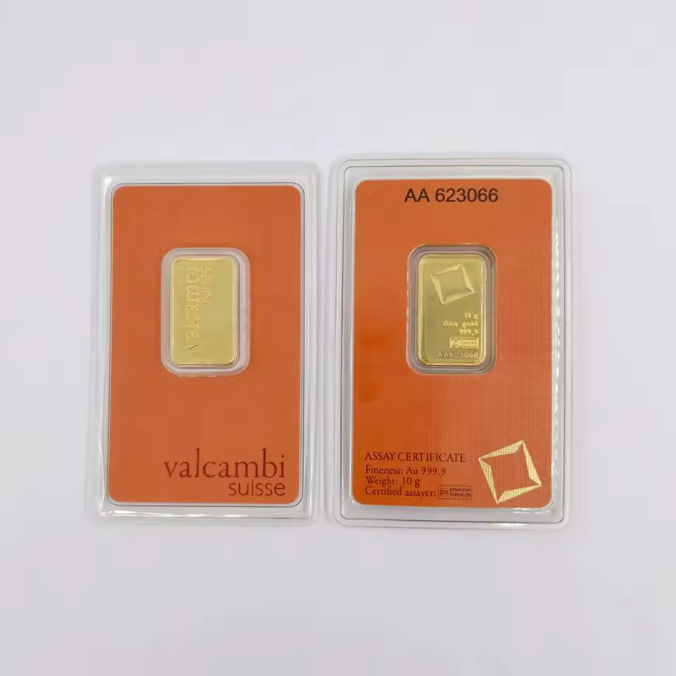 10 Gram Valcambi .9999 Design Gold Plated Copper Bar in Assay Card 10 Gram Valcambi .9999 Design Gold Plated Copper Bar in Assay Card
