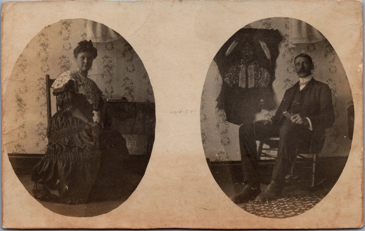 1905 RPPC Studio Portraits Couple Man Native American Headdress Phoenix AZ 1905 RPPC Studio Portraits Couple Man Native American Headdress Phoenix AZ