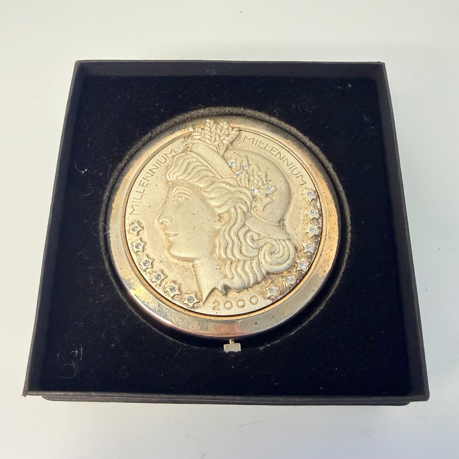 Irving Rice Millennium 2000 Compact Mirror Rhinestone Y2K Vintage Original Box