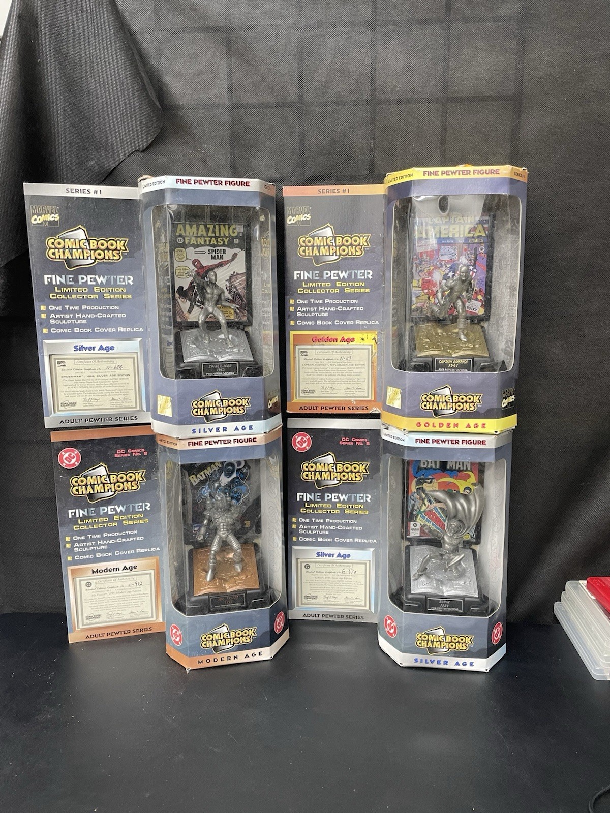 1996 Comic Book Champions Fine Pewter Lot Of 4, Marvel + DC, Spider-Man, Robin 1996 Comic Book Champions Fine Pewter Lot Of 4, Marvel + DC, Spider-Man, Robin