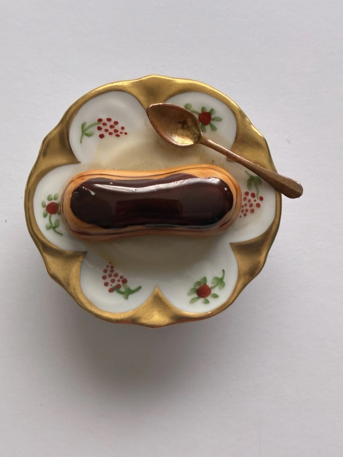 Limoges France Peint Main Chocolate Eclair Dessert Plate Porcelain Trinket Box