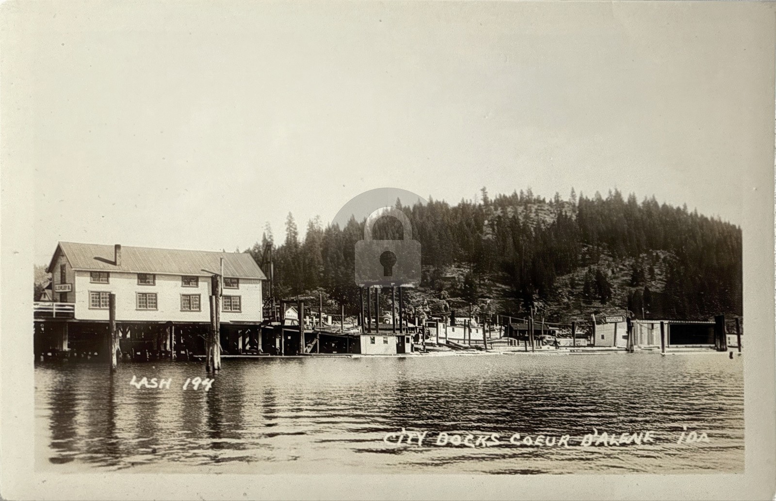 c1910-20 City Docks Coeur D'Alene Idaho Tubbs Hill RPPC Photo Postcard COPY c1910-20 City Docks Coeur D'Alene Idaho Tubbs Hill RPPC Photo Postcard COPY