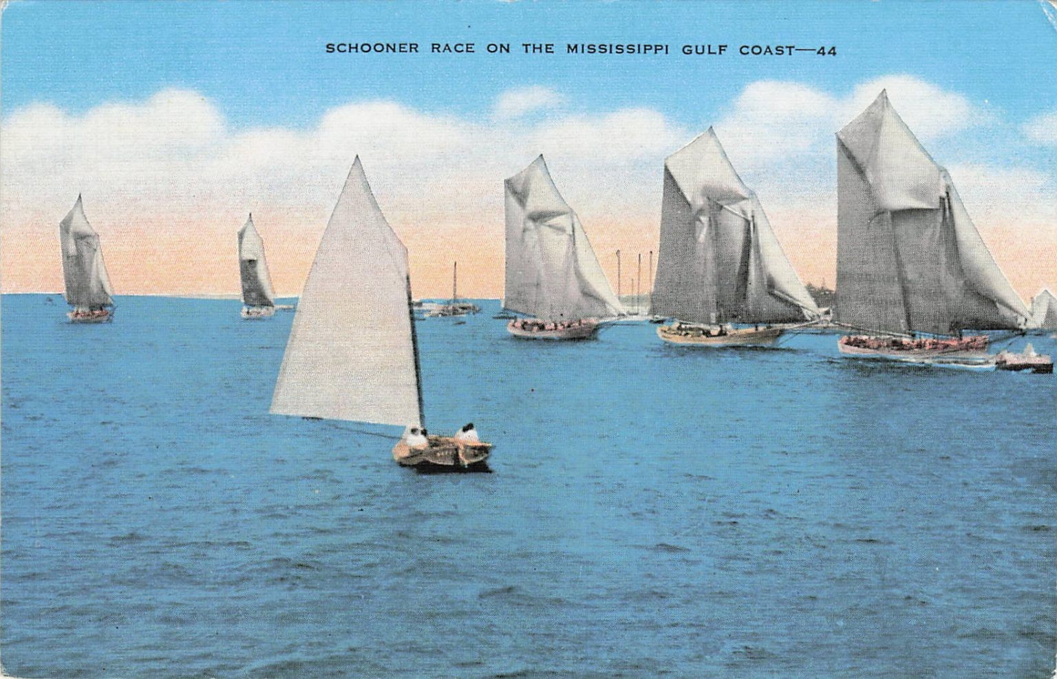 Vintage Schooner Race Mississippi Gulf Coast Postcard Gulfport MS