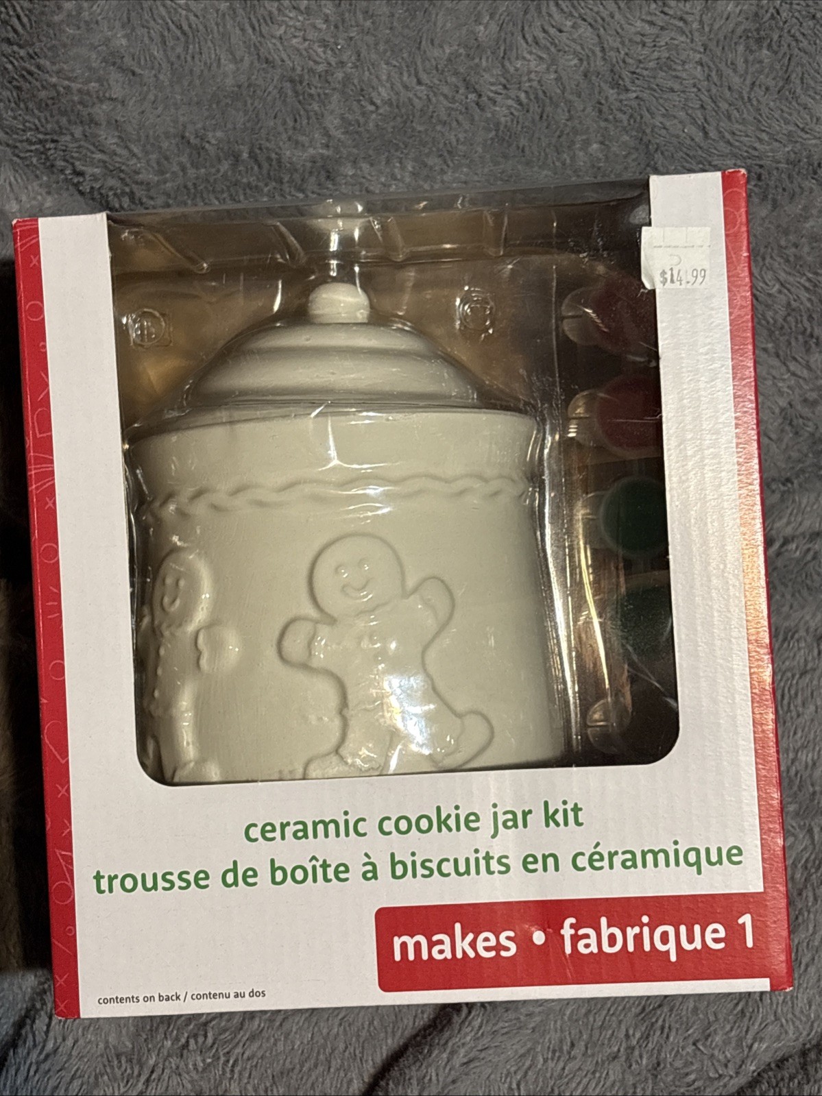 Ceramic Christmas Cookie Jar Kit Gingerbread Man Includes Paints & Brush New