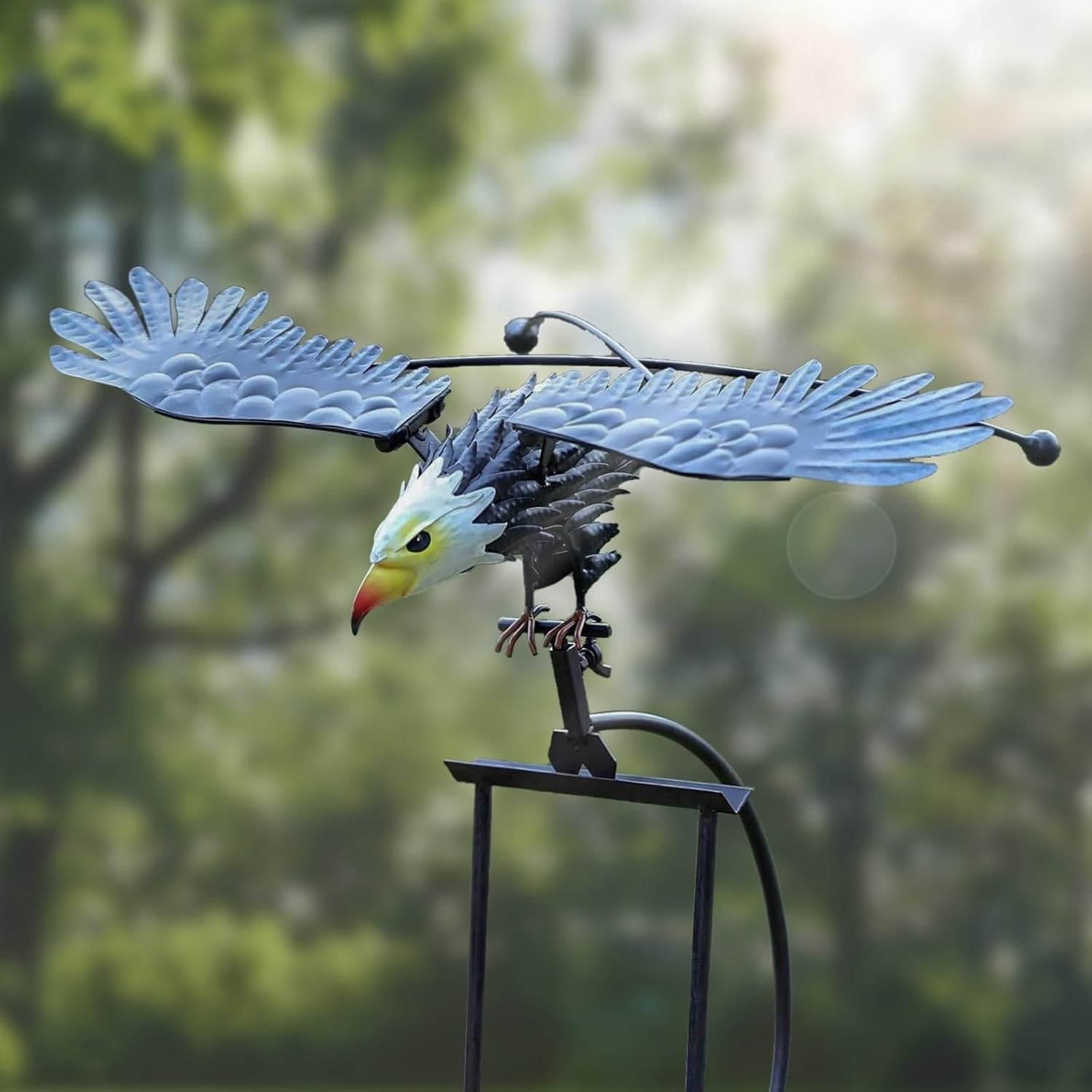 Iron Kinetic Owl Garden Stake Eagle Sculpture Outdoor Decorative Metal