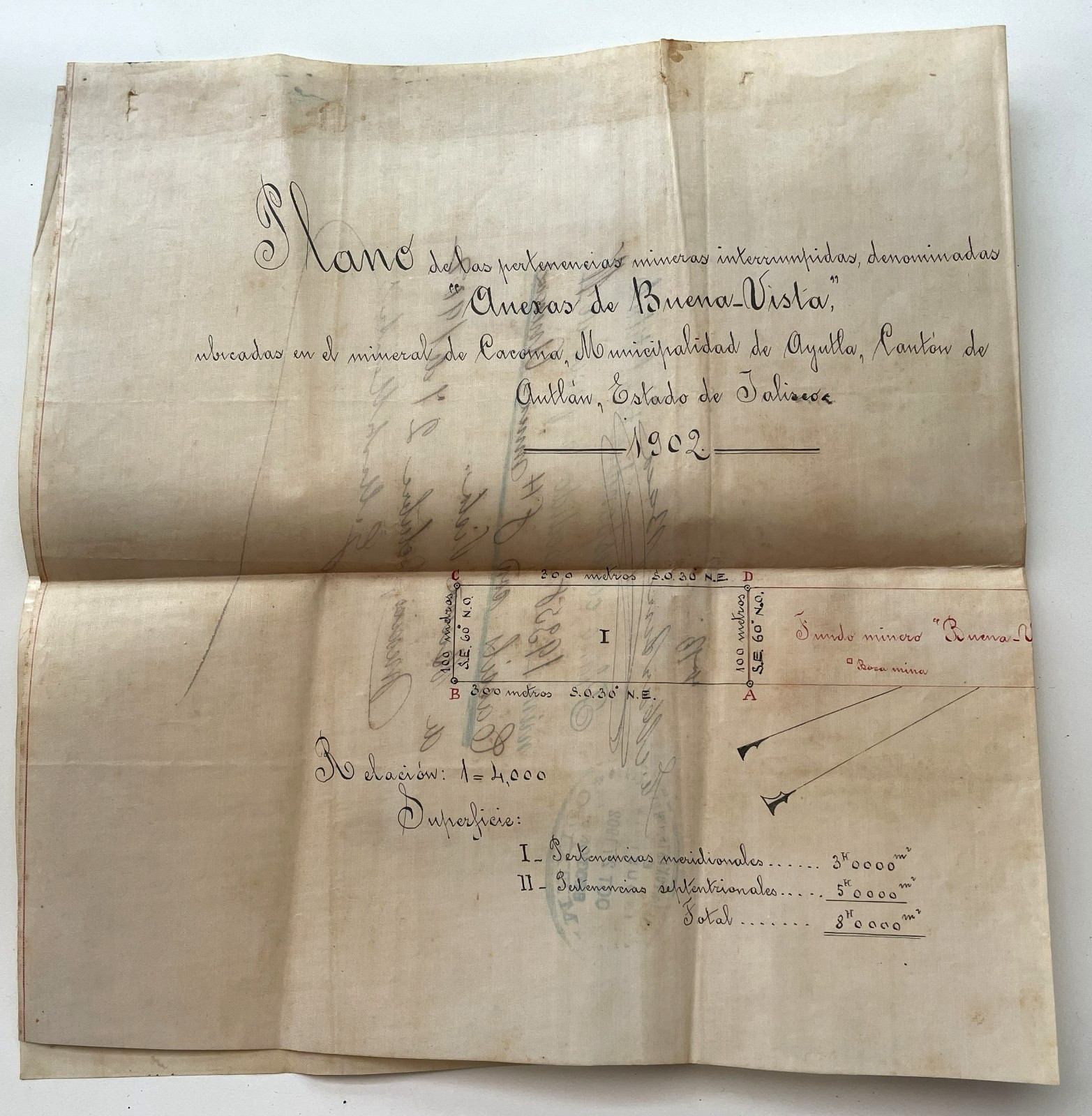 Mexico 1902 Mining Plan Linen Mineral de Cacoma Ayutla State of Jalisco
