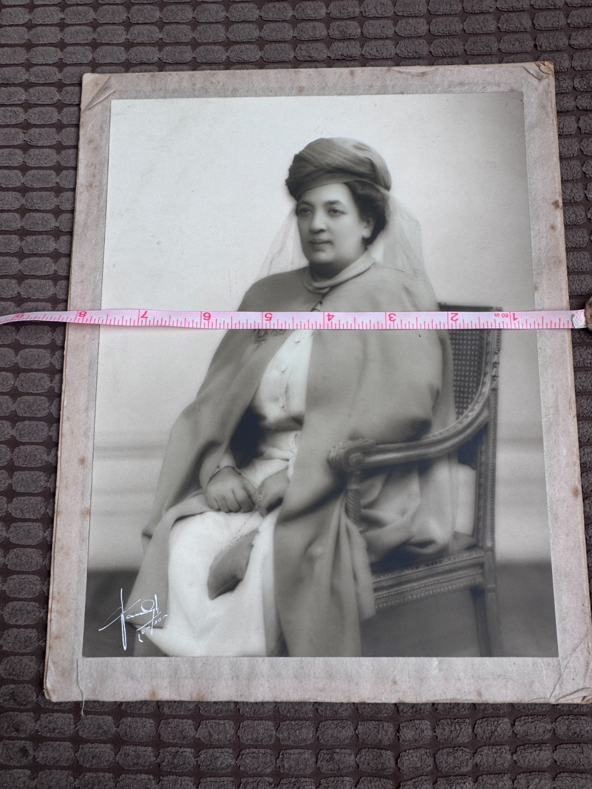 Vandyk London Antique c1910 Society Lady Portrait Photograph Turban Veil Brooch