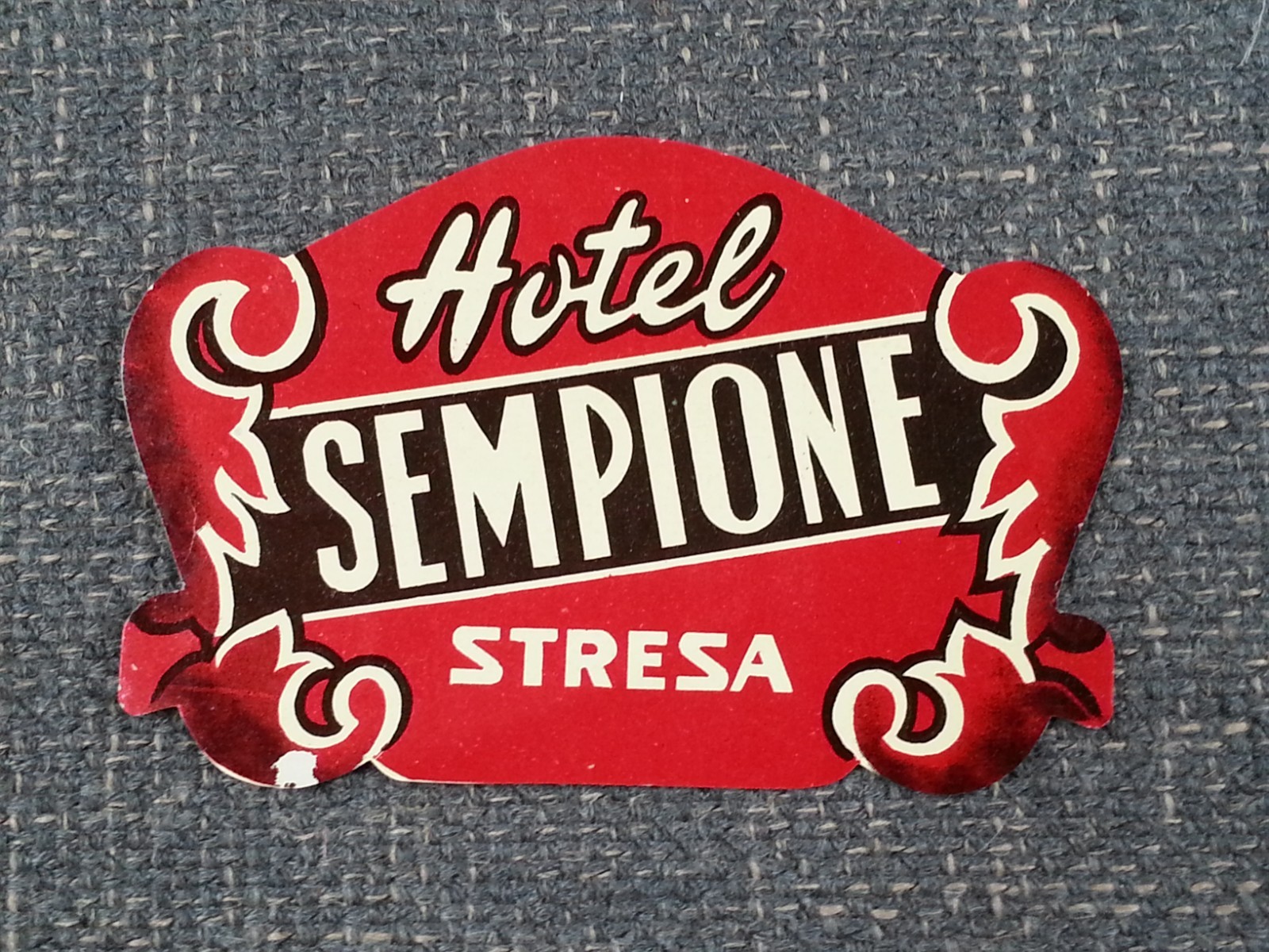 Original Vintage 1950s Luggage Hotel Sempione Stresa Italy Tag Label