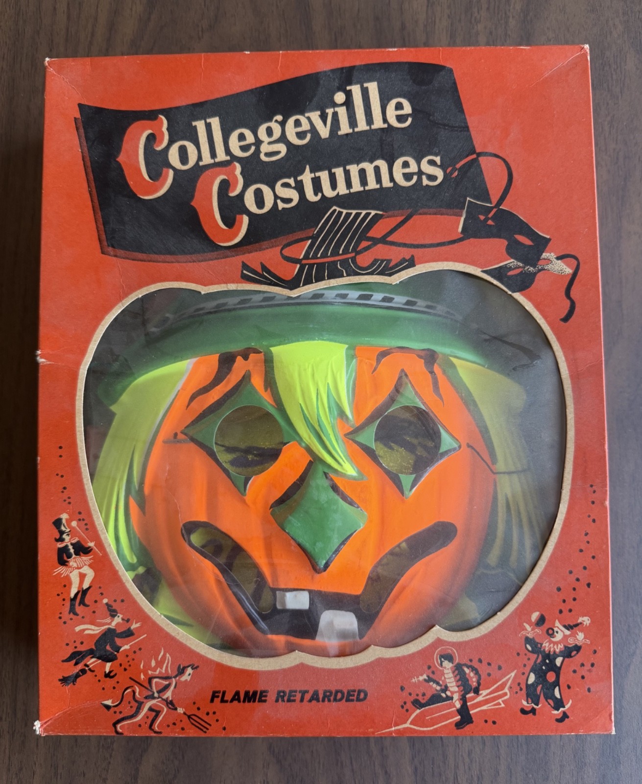 Rare Vintage 1950s Collegeville Scarecrow Halloween Costume Mask w/ Box 12-S