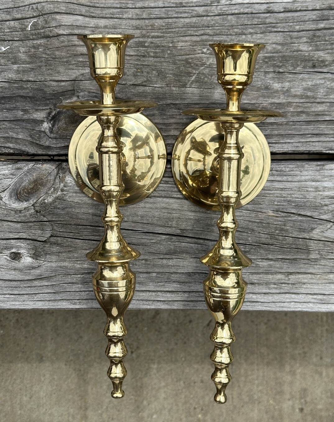 Vintage Brass Candle Wall Sconces 11” Tall Candleholder India Brass Wall Sconce