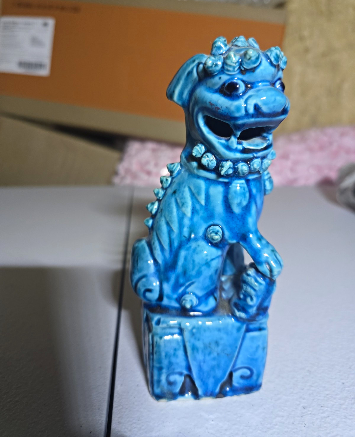 vintage blue teal turquoise chinese foo dog 6 in