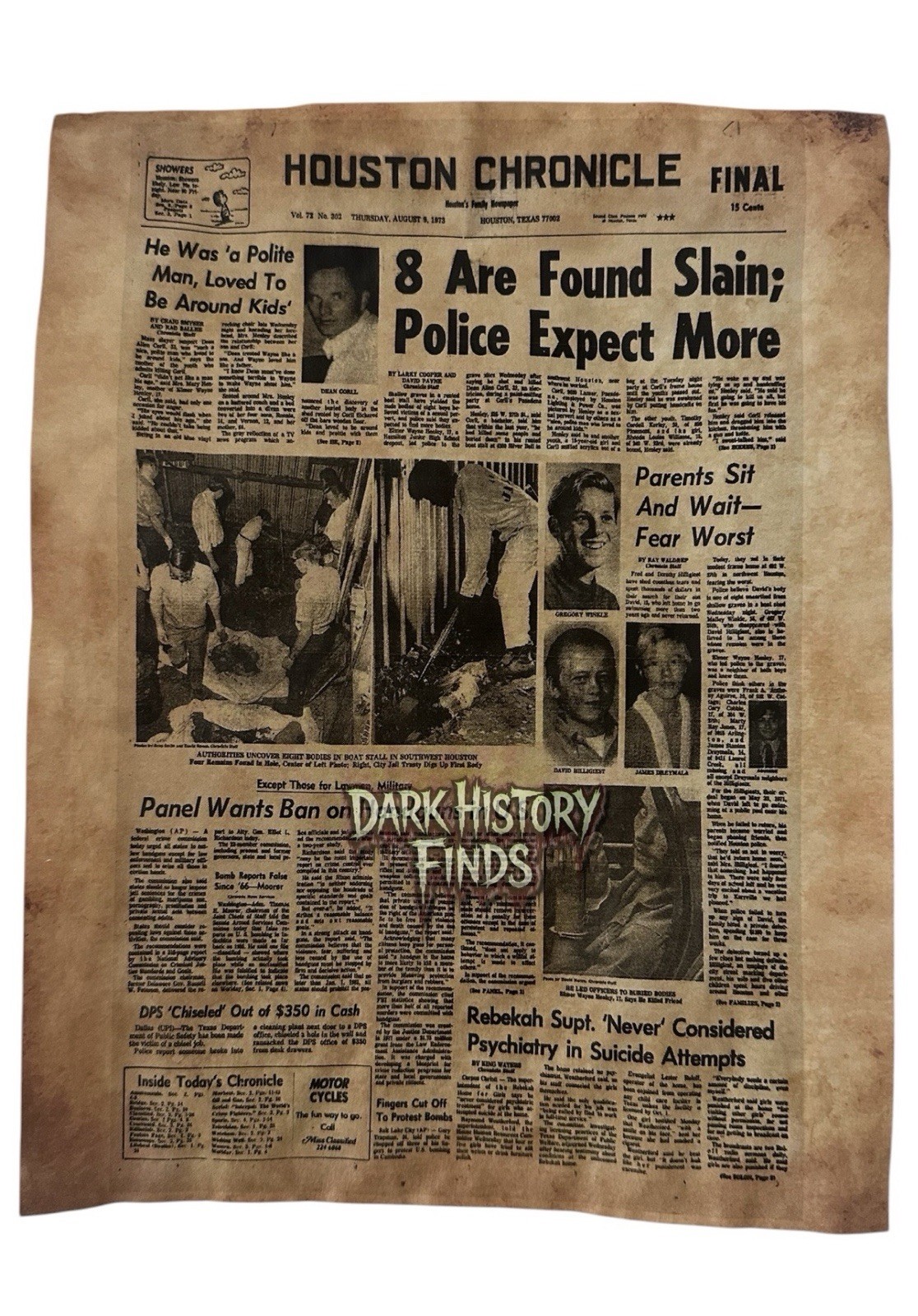 Dean Corll 8 Are Found Slain Houston Chronicle Newspaper Headline  Dean Corll 8 Are Found Slain Houston Chronicle Newspaper Headline 