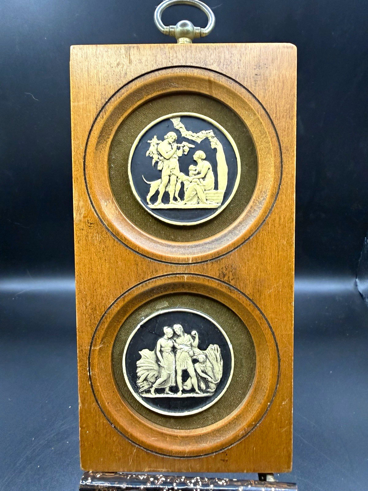 Vtg Mid Century Faux Wedgwood Black Basalt Cameo Wall Plaque Roman Neoclassical Vtg Mid Century Faux Wedgwood Black Basalt Cameo Wall Plaque Roman Neoclassical