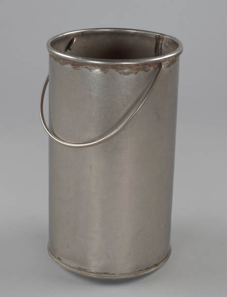 Cylindrical metal shucking bucket The bucket has a welded seam alo- Old Photo