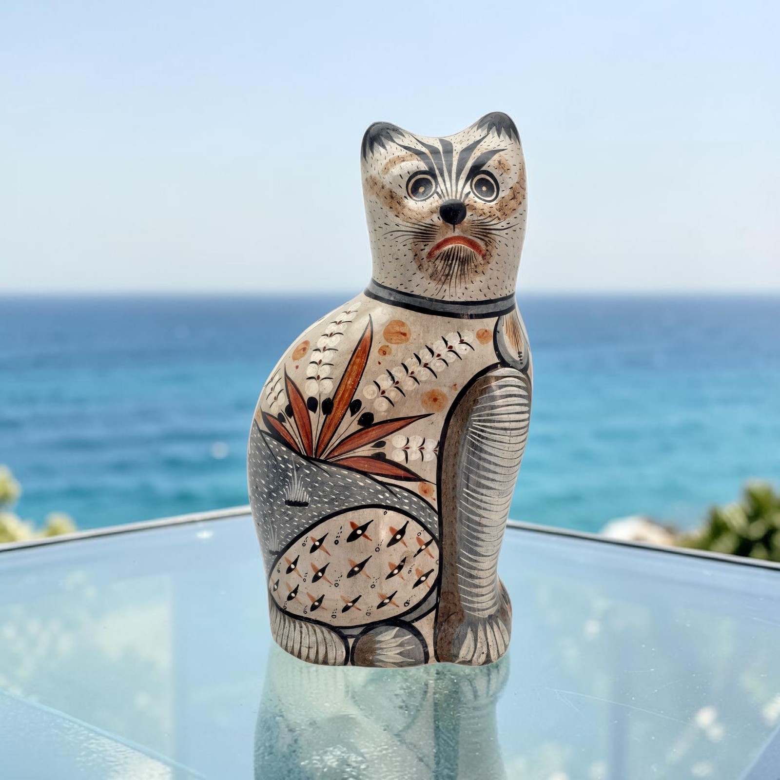 VTG Tonalá Burnished Pottery Angry Cat Sculpture 20\