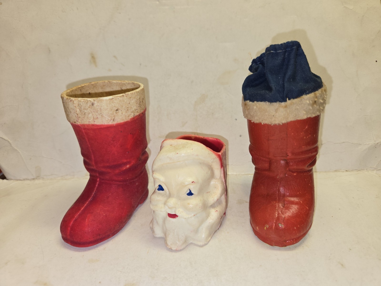 Vintage 1950s Wax Christmas Santa Claus Candy Head,Germany Boot,Photo Tobacco Vintage 1950s Wax Christmas Santa Claus Candy Head,Germany Boot,Photo Tobacco