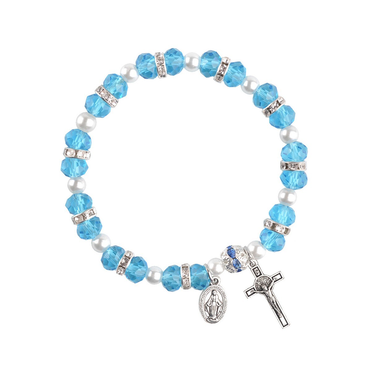 Catholic Town Woman Bracelet Beaded Stretch with crucifix and Miraculous medal Catholic Town Woman Bracelet Beaded Stretch with crucifix and Miraculous medal