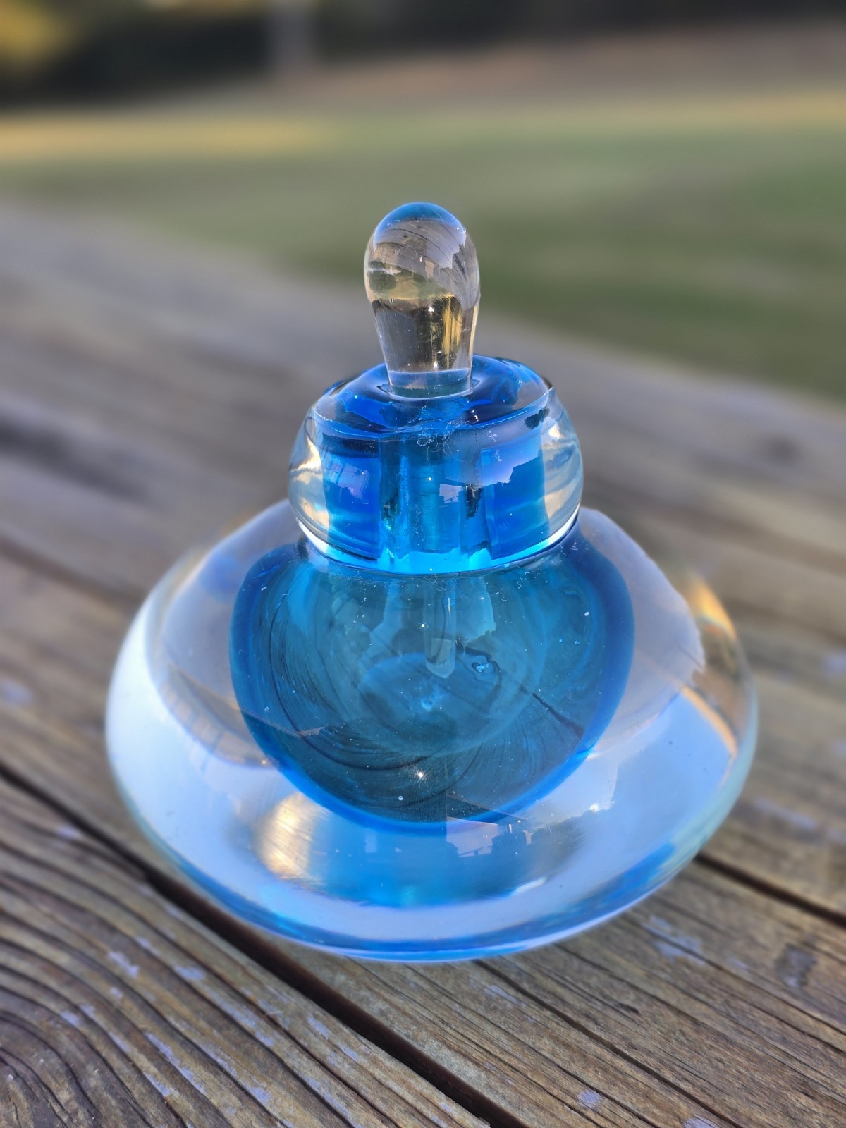 Vintage MURANO Style Blown Art Glass  Perfume Bottle Blue W Bubbles