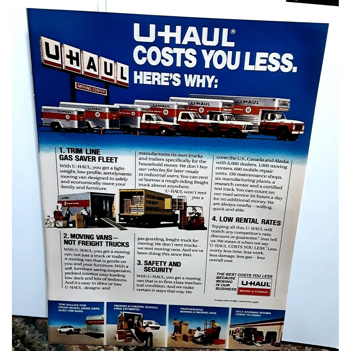 1982 U Haul Costs You Less Moving Truck Vintage Print Ad Original 80s
