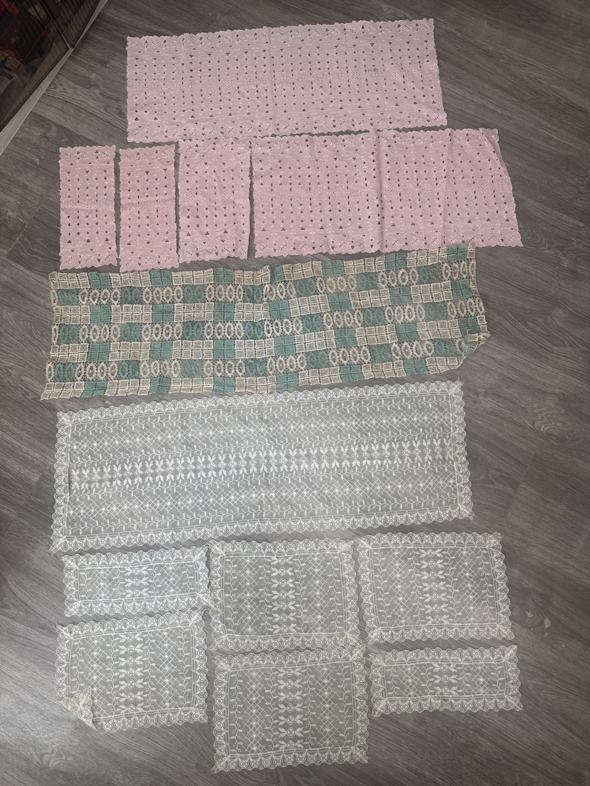 Vintage Lace Doily Lot Pink White Green Embroidered Table Linens Craft