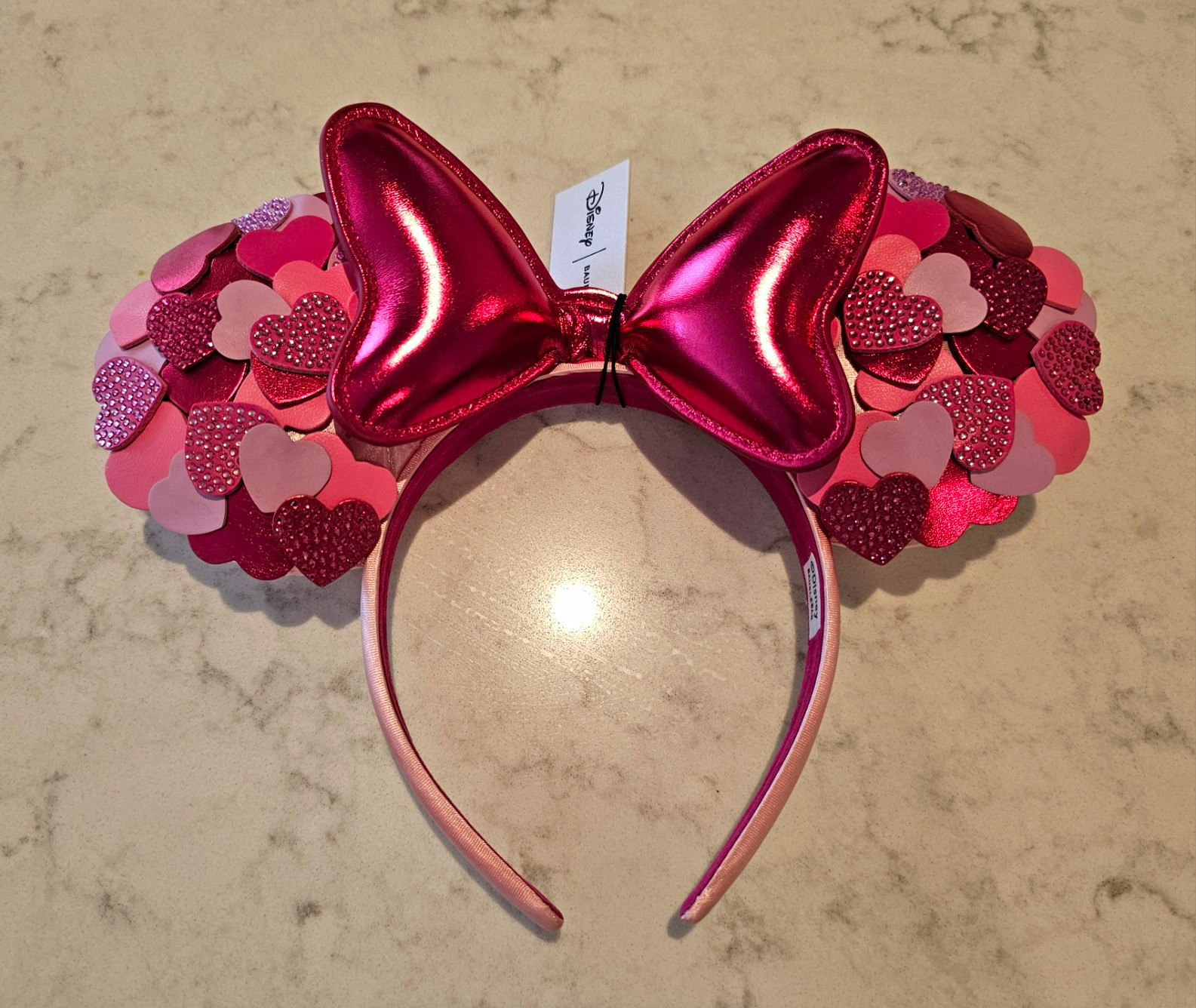 Disney Minnie Mouse Pink Heart Ears Headband Valentine\'s Day 2026 NWT