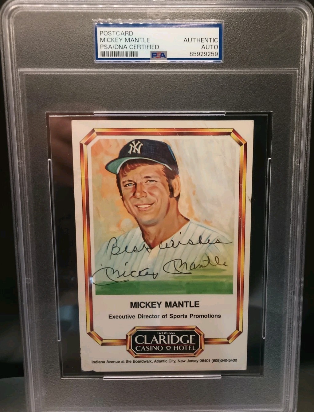 Mickey Mantle Signed Claridge Casino Postcard PSA/DNA Authentic Auto