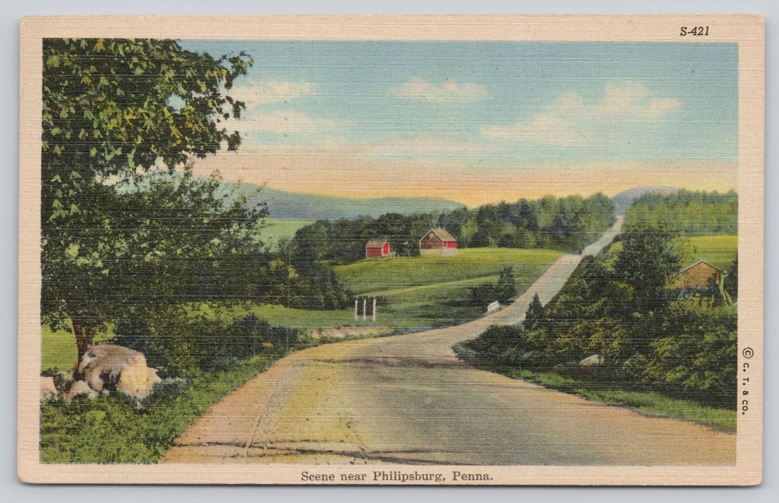 Vintage Linen Postcard Philipsburg Pennsylvania Rural Road Barns 1943 Vintage Linen Postcard Philipsburg Pennsylvania Rural Road Barns 1943