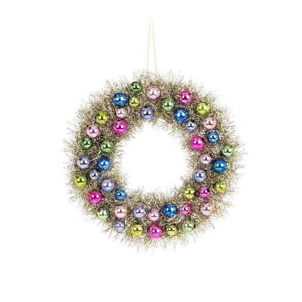 Large Tinsel And Ball Ornaments Wreath