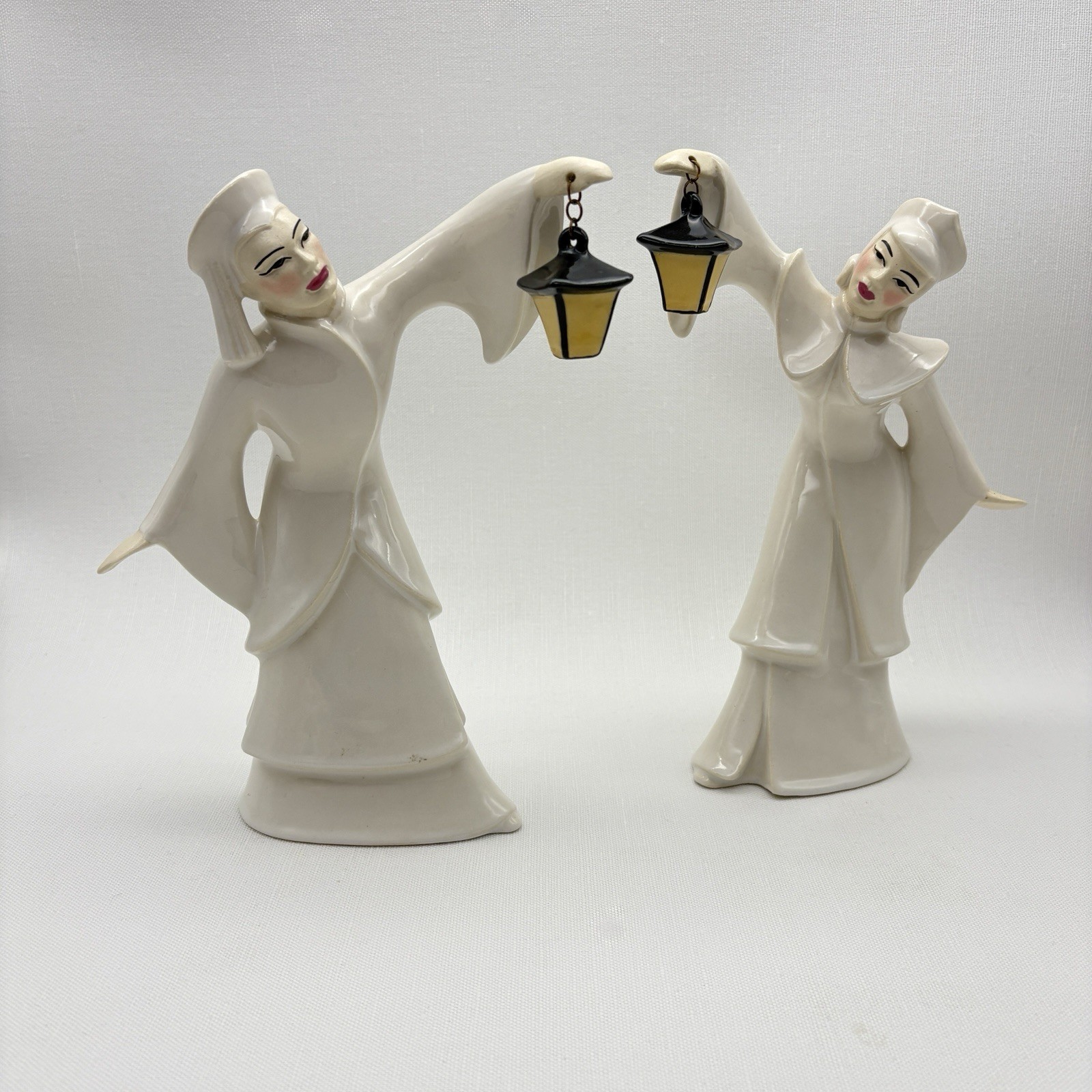 Rare Vintage MCM Pair Ceramic Arts Studio Manchu Lotus Figurine Madison Wisc.