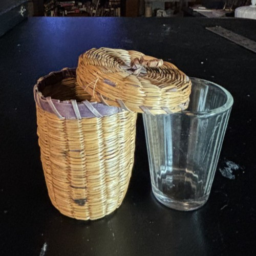 Vintage Native American Sweetgrass & Ash Trinket Basket with Lid and Glass Liner Vintage Native American Sweetgrass & Ash Trinket Basket with Lid and Glass Liner