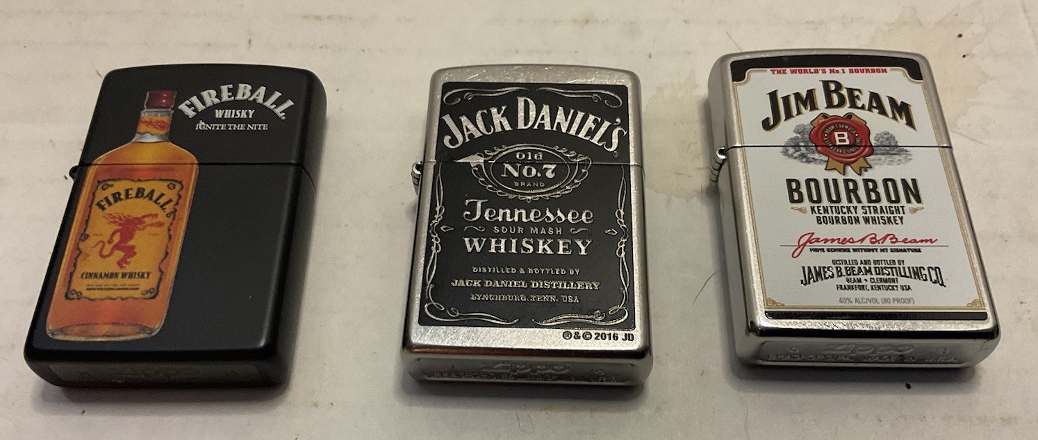 Zippo Lighters (Fireball) (Jack Daniels) (Jim Beam) Zippo Lighters (Fireball) (Jack Daniels) (Jim Beam)